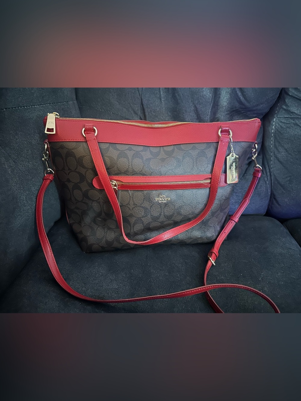 Coach Tyler Signature Pebbled Leather Tote Shoulder Bag Purse Burgundy
